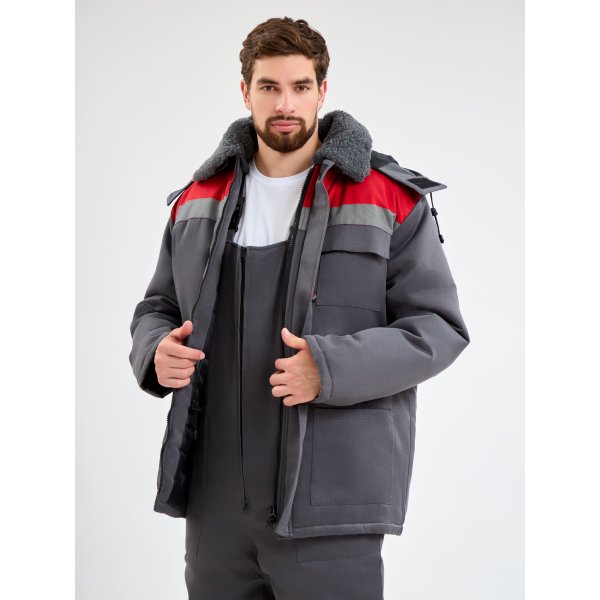 Костюм зимний Труженик-Ультра-2 СОП (тк.Смесовая,210) п/к, т.серый/красный