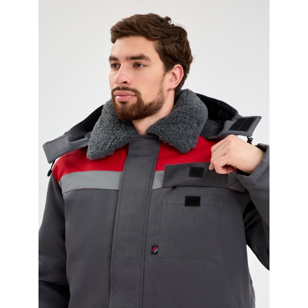 Костюм зимний Труженик-Ультра-2 СОП (тк.Смесовая,210) п/к, т.серый/красный