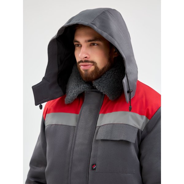 Костюм зимний Труженик-Ультра-2 СОП (тк.Смесовая,210) п/к, т.серый/красный