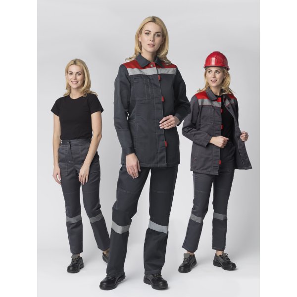 Костюм женский Весна-1 СОП CH (тк.Смесовая,210) брюки, т.серый/красный