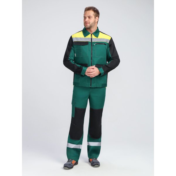 Костюм ProfLineBase-1 (тк.Твил,210) брюки, зеленый/черный/желтый