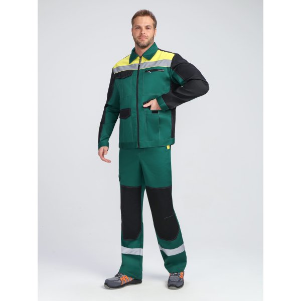 Костюм ProfLineBase-1 (тк.Твил,210) брюки, зеленый/черный/желтый