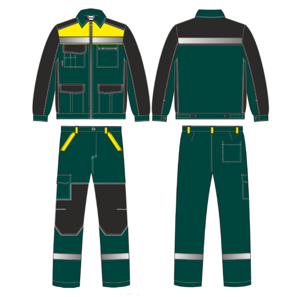 Костюм ProfLineBase-1 (тк.Твил,210) брюки, зеленый/черный/желтый