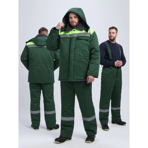 Костюм зимний Квайл-1 СОП (тк.Смесовая,210) брюки, т.зеленый/желтый