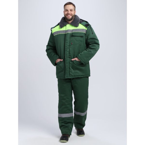 Костюм зимний Квайл-1 СОП (тк.Смесовая,210) брюки, т.зеленый/желтый