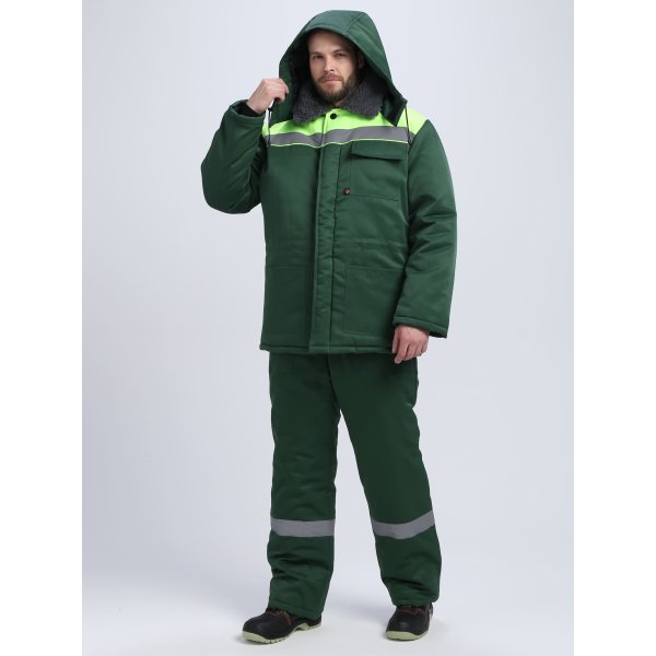 Костюм зимний Квайл-1 СОП (тк.Смесовая,210) брюки, т.зеленый/желтый