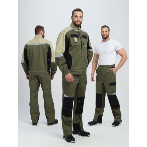 Костюм Вектрум-1 (тк.Смесовая МВО,240) брюки, хаки/черный/бежевый