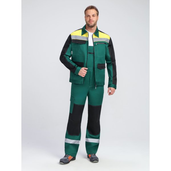Костюм ProfLineBase-2 (тк.Твил,210) п/к, зеленый/черный/желтый