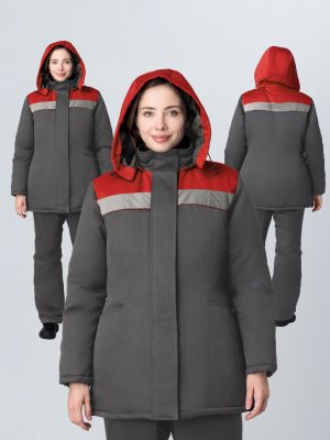 Куртка зимняя женская Вьюга СОП (тк.Смесовая,210), т.серый/красный