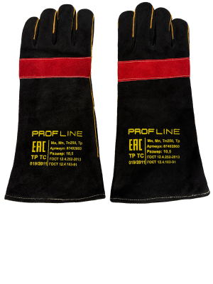 Перчатки (краги) спилковые усиленные термозащитные ProfLineLeader, черный/красный