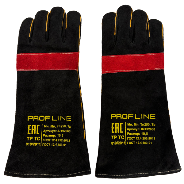 Перчатки (краги) спилковые усиленные термозащитные ProfLineLeader, черный/красный