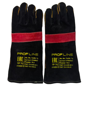 Перчатки (краги) спилковые усиленные термозащитные ProfLineLeader, черный/красный