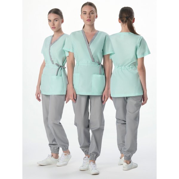 Костюм женский Симпл-001 (тк.Смесовая,120) MedLine, серый/мятный