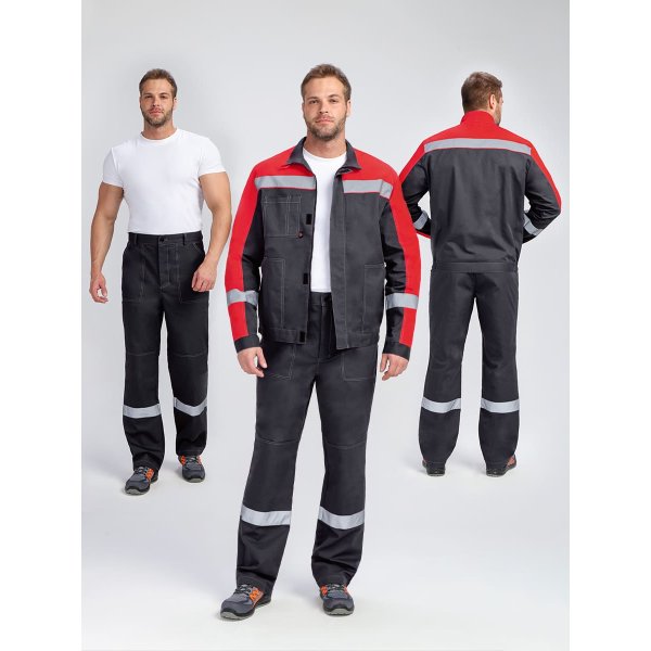 Костюм Бриготек-1 СОП (тк.Смесовая,260) брюки, т.серый/красный