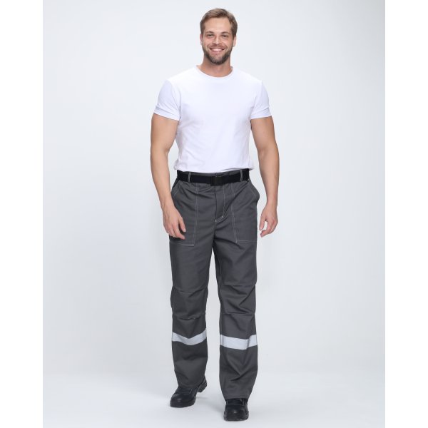 Костюм Флофт-1 Премиум СОП (тк.Смесовая,240) брюки, т.серый/серый/красный