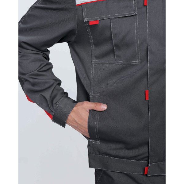 Костюм Флофт-1 Премиум СОП (тк.Смесовая,240) брюки, т.серый/серый/красный