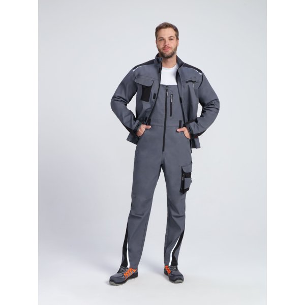 Полукомбинезон ProfLineLeader (тк.Хлопок/Спандекс,260), серый/черный