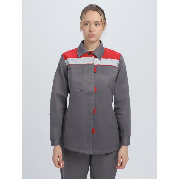 Костюм женский Весна-1 СОП NEW (тк.Смесовая,210) брюки, т.серый/красный