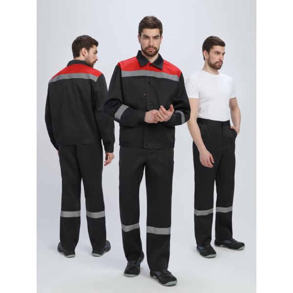 Костюм Лигор-1 СОП У. (тк.Смесовая,210) брюки, черный/красный