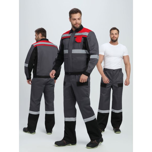 Костюм Виват-1 Премиум IMP (тк.Смесовая,240) брюки, т.серый/черный/красный