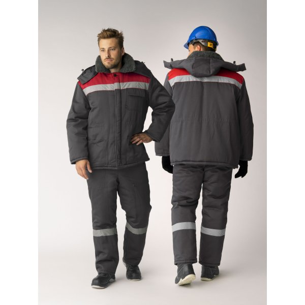 Костюм зимний Труженик-Ультра (тк.Смесовая,210) брюки, т.серый/красный