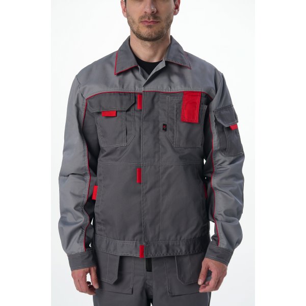 Костюм Союз-Профессионал-1 (тк.Балтекс,240) брюки, т.серый/св.серый/красный