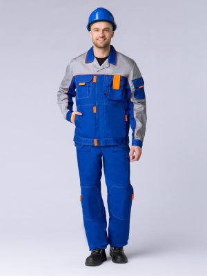 Костюм Драга-1 (тк.Балтекс,240) брюки, васильковый/св.серый/оранжевый