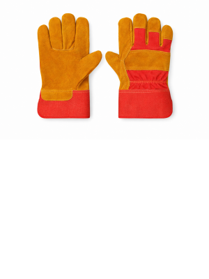 Перчатки спилковые комбинированные желтые с красным