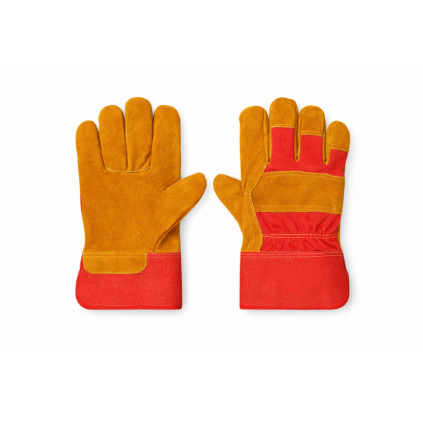 Перчатки спилковые комбинированные желтые с красным
