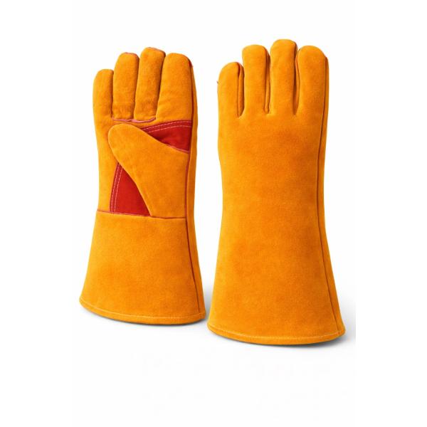 Краги спилковые желтые с красным усилением с подкладкой нить Кевлар