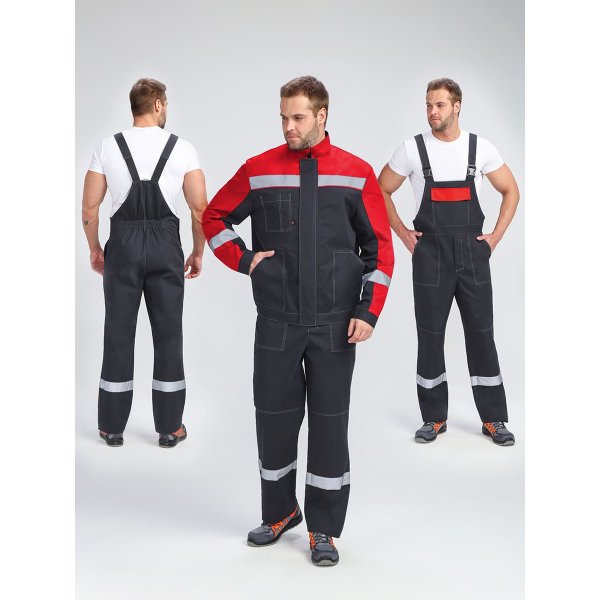 Костюм Бриготек-2 СОП (тк.Смесовая,260) п/к, т.серый/красный