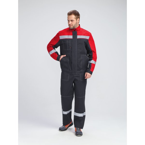 Костюм Бриготек-2 СОП (тк.Смесовая,260) п/к, т.серый/красный