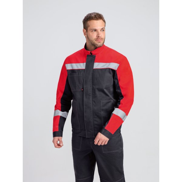 Костюм Бриготек-2 СОП (тк.Смесовая,260) п/к, т.серый/красный