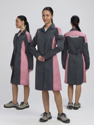 Халат женский ProfLineSpecialist (тк.Смесовая,240), серый/розовый