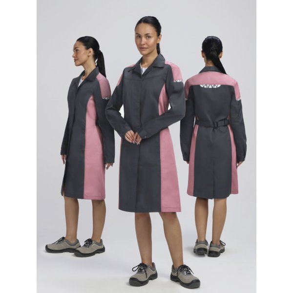 Халат женский ProfLineSpecialist (тк.Смесовая,240), серый/розовый