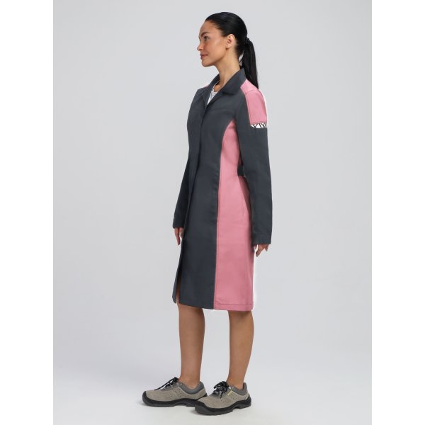 Халат женский ProfLineSpecialist (тк.Смесовая,240), серый/розовый