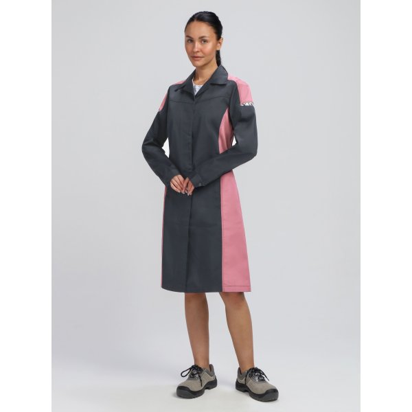 Халат женский ProfLineSpecialist (тк.Смесовая,240), серый/розовый