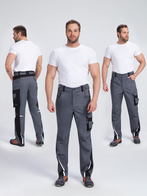 Брюки ProfLineLeader (тк.Хлопок/Спандекс,260), серый/черный