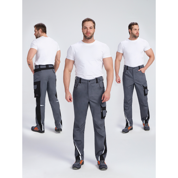 Брюки ProfLineLeader (тк.Хлопок/Спандекс,260), серый/черный