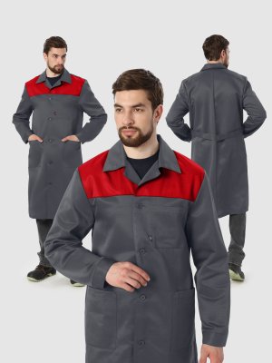 Халат мужской Легион (тк.Смесовая,210), т.серый/красный