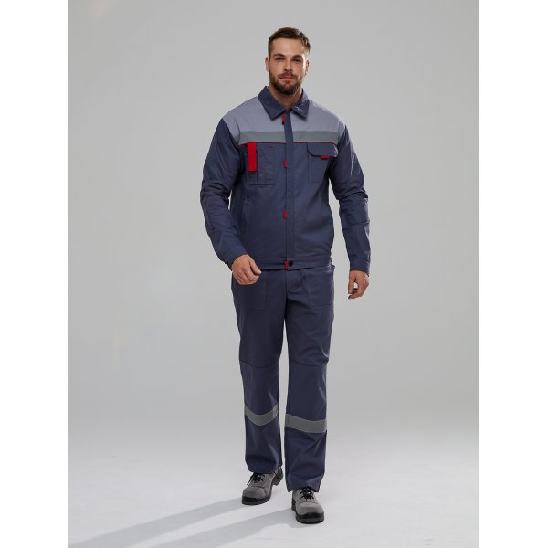 Костюм Флофт-2 СОП (тк.Саржа,250) п/к, т.серый/св.серый/красный