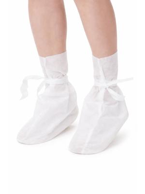 Бахилы высокие из спанбонда на завязках 40 гр/м2 белый/голубой (25 пар)