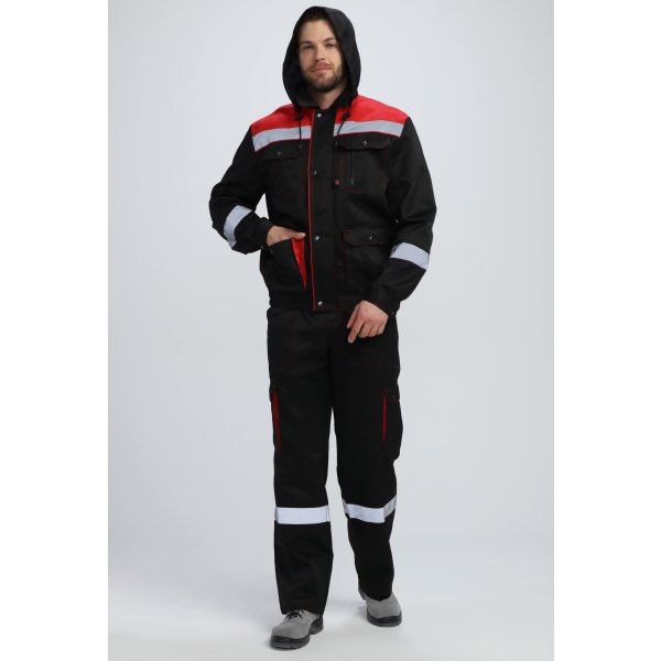 Костюм Нейч-2 СОП с капюшоном (тк.Смесовая,210) п/к, черный/красный