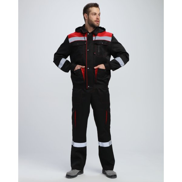 Костюм Нейч-2 СОП с капюшоном (тк.Смесовая,210) п/к, черный/красный