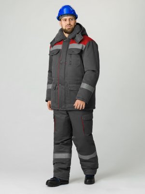 Костюм зимний Нейч-2 Премиум СОП У. (тк.Смесовая,240) п/к, т.серый/красный