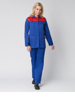 Костюм женский Передовик (тк.Смесовая,210) брюки, васильковый/красный