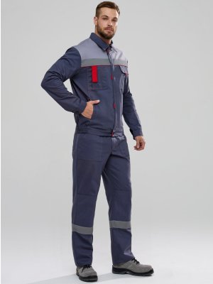 Костюм Флофт-1 СОП (тк.Саржа,250) брюки, т.серый/св.серый/красный