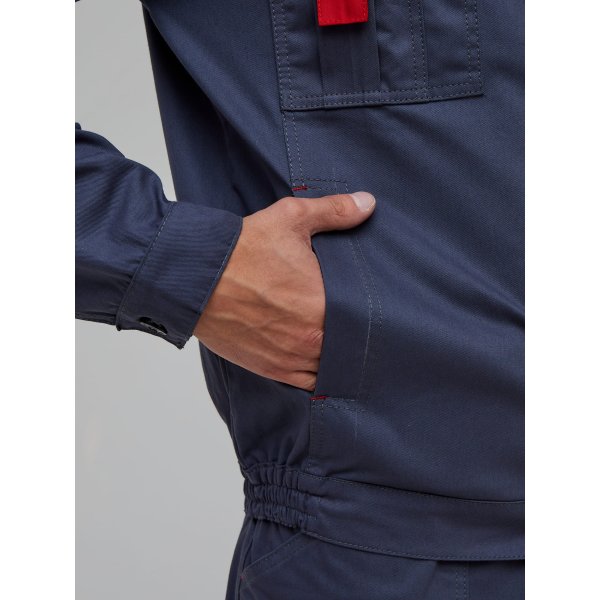 Костюм Флофт-1 СОП (тк.Саржа,250) брюки, т.серый/св.серый/красный