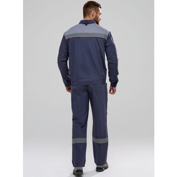 Костюм Флофт-1 СОП (тк.Саржа,250) брюки, т.серый/св.серый/красный