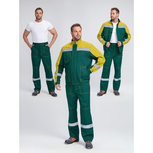 Костюм Бриготек-1 СОП (тк.Смесовая,260) брюки, зеленый/желтый